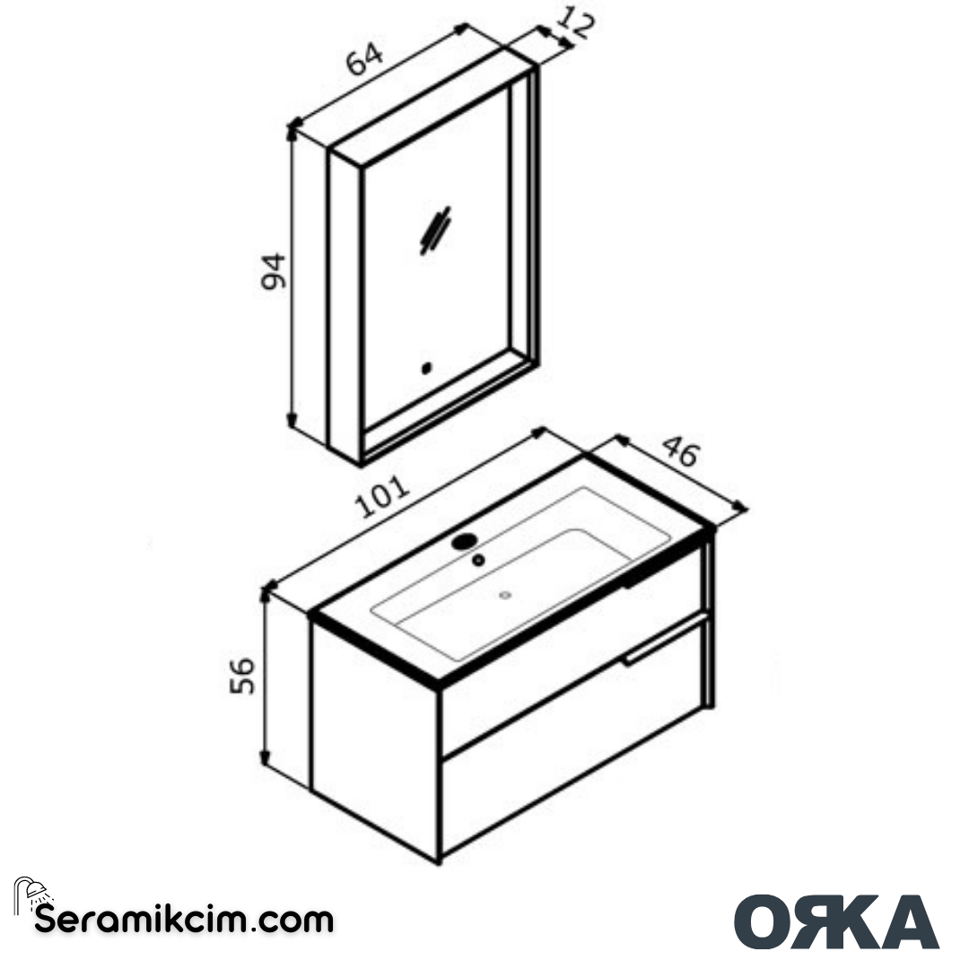 Orka Noventa 100cm Banyo Dolabı Set Cordoba - ORK173.100.02.TKM