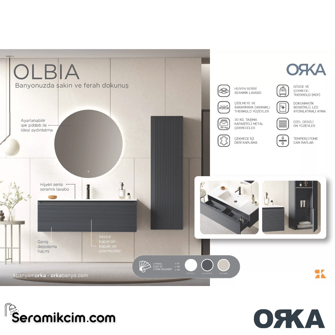 Orka Olbia 120cm Banyo Dolabı Set Mat Antrasit - ORK18.120.01.TKM