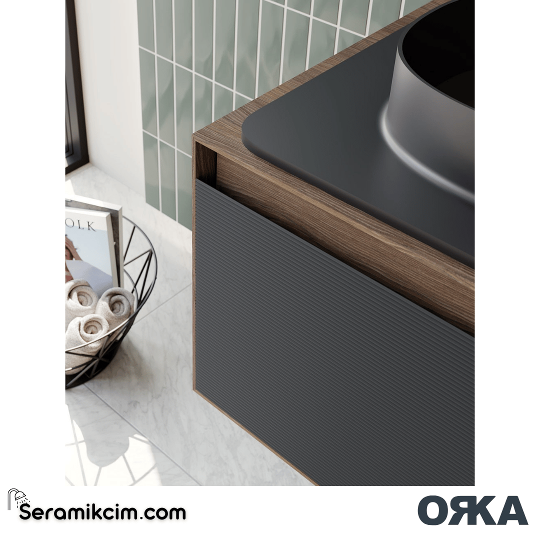 Orka Pacific 180cm Banyo Dolabı Set Mocha Meşe / Mat Gri - ORK200.180.02.TKM