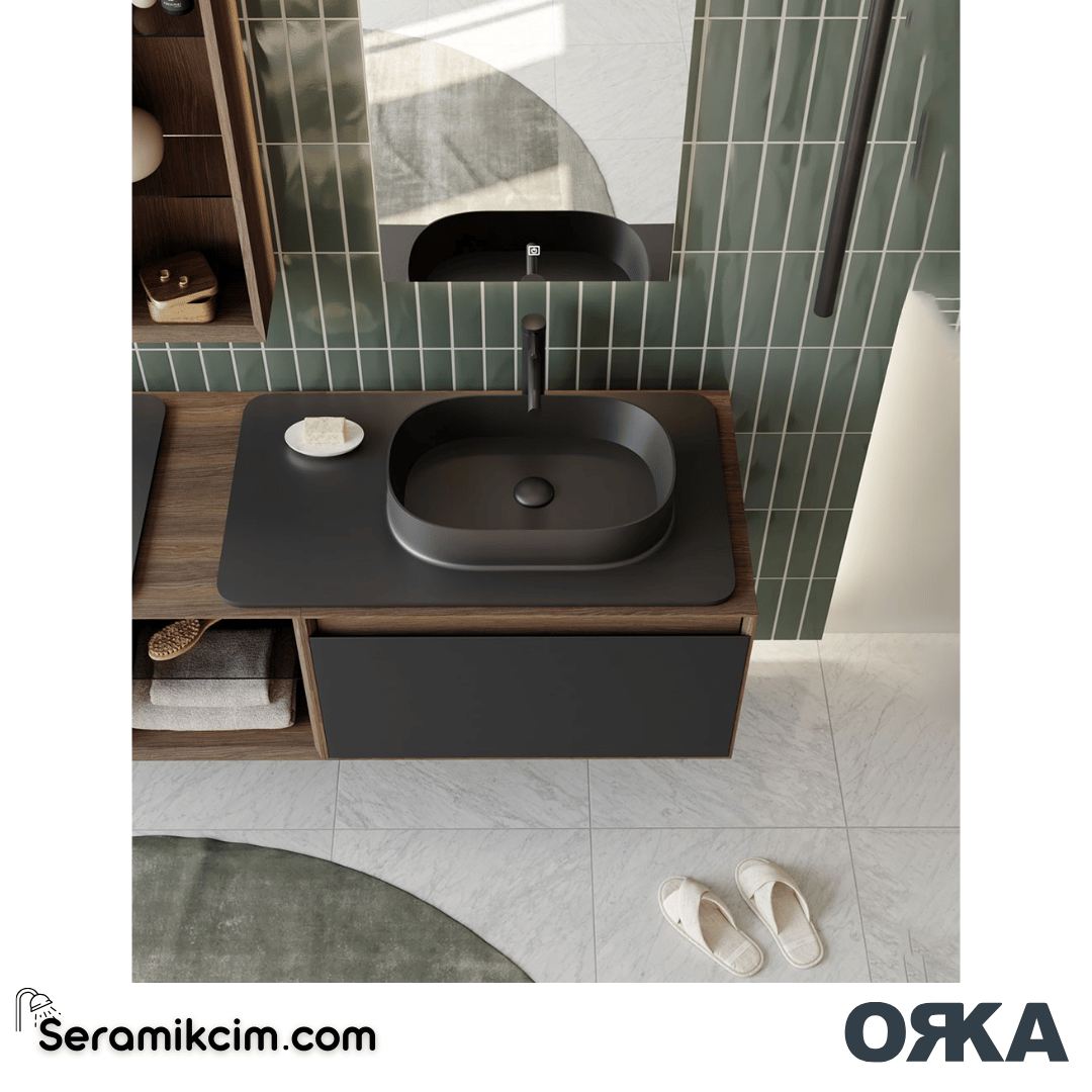 Orka Pacific 180cm Banyo Dolabı Set Mocha Meşe / Mat Gri - ORK200.180.02.TKM