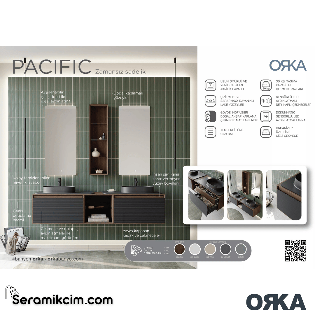 Orka Pacific 40cm Boy Dolabı (Sağ-Sol) Mocha Meşe / Mat Vizon - ORK.BYD1050
