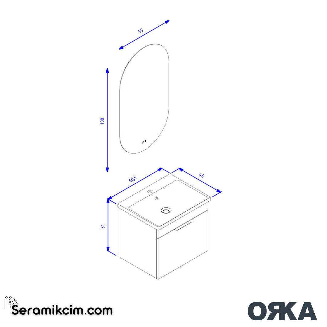 Orka Procida 60cm Banyo Dolabı Set Mat Lacivert - ORK201.60.04.TKM