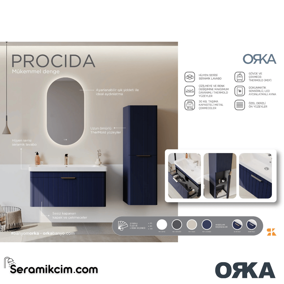 Orka Procida 60cm Banyo Dolabı Set Mat Lacivert - ORK201.60.04.TKM