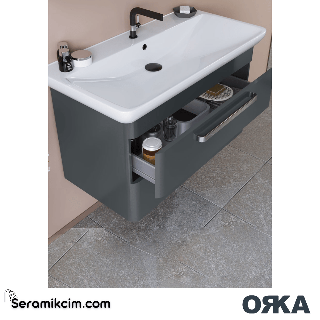 Orka Rose 100cm Banyo Dolabı Set Parlak Gri - ORK211.100.02.TKM