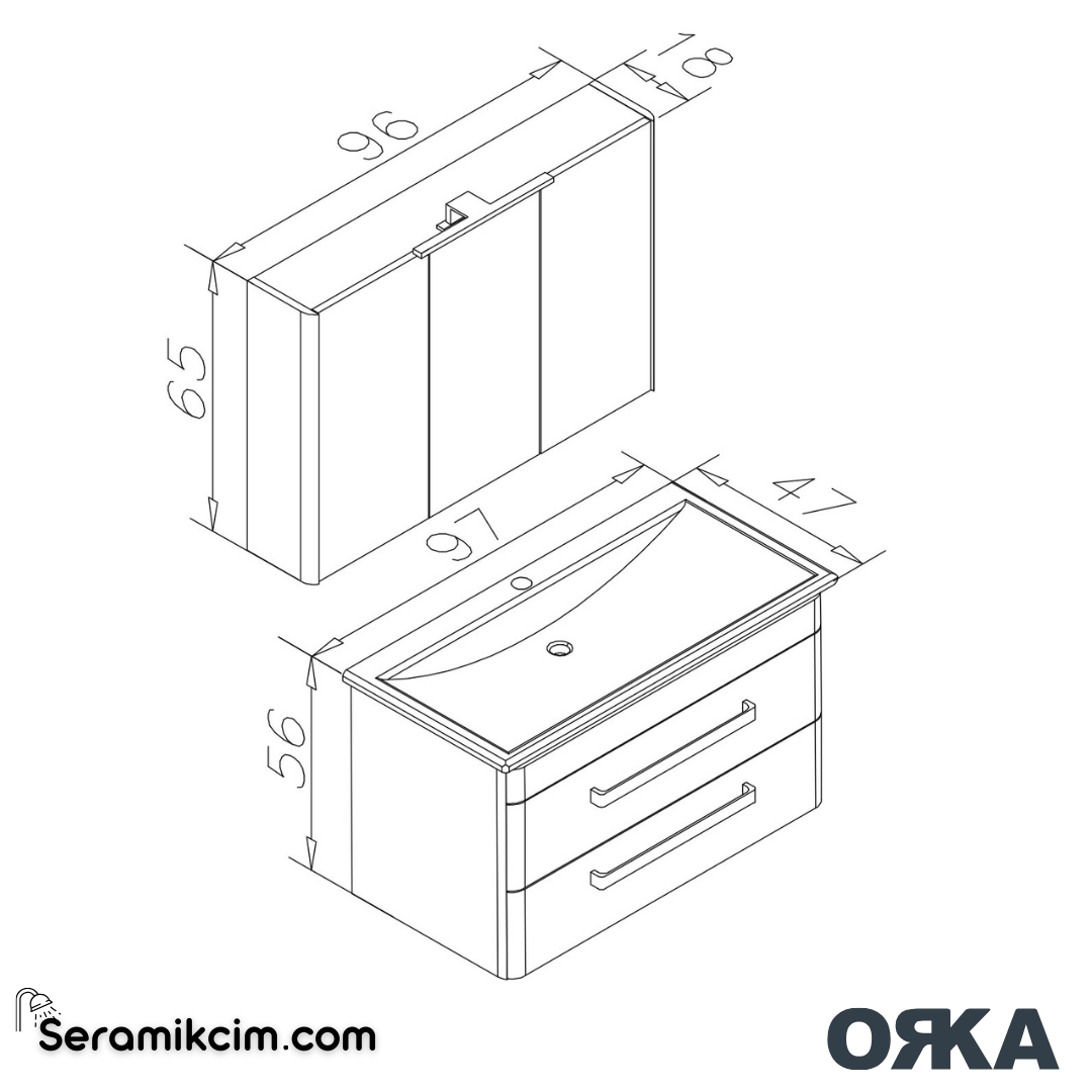 Orka Rose 100cm Banyo Dolabı Set Parlak Gri - ORK211.100.02.TKM