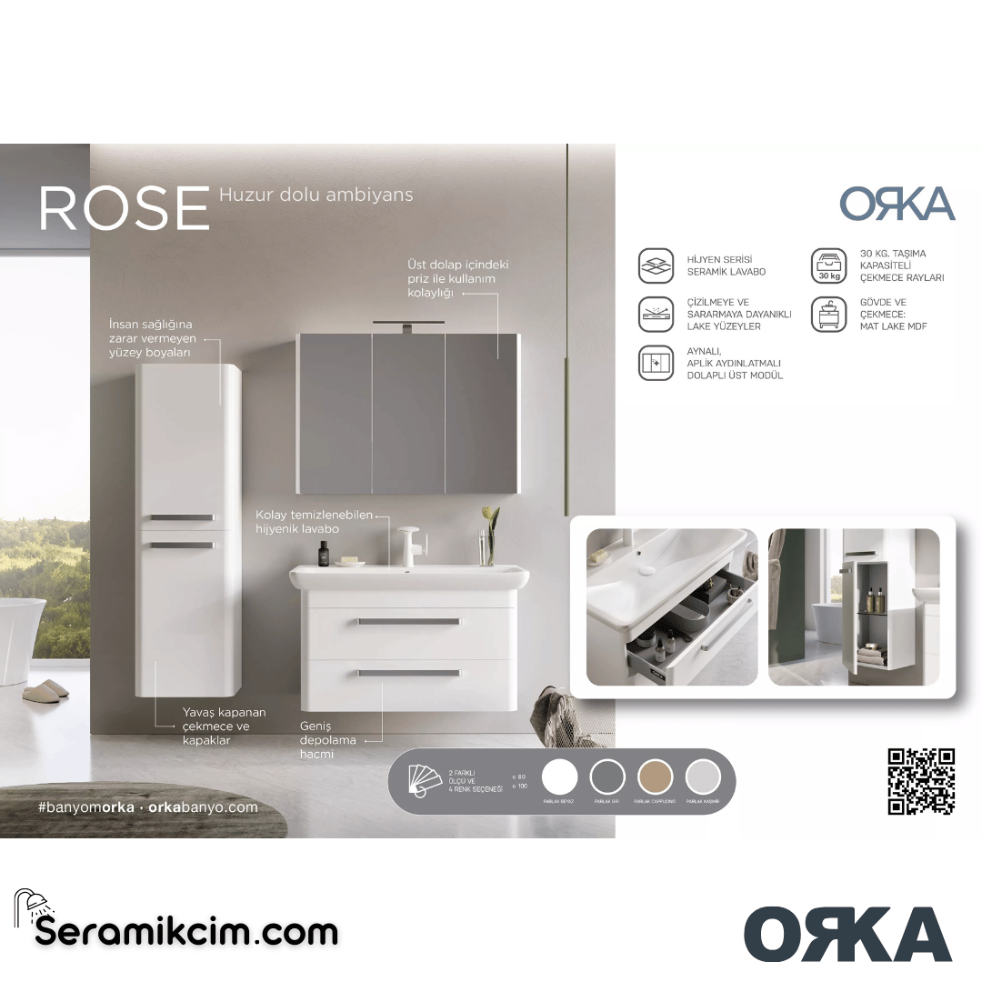 Orka Rose 100cm Banyo Dolabı Set Parlak Gri - ORK211.100.02.TKM