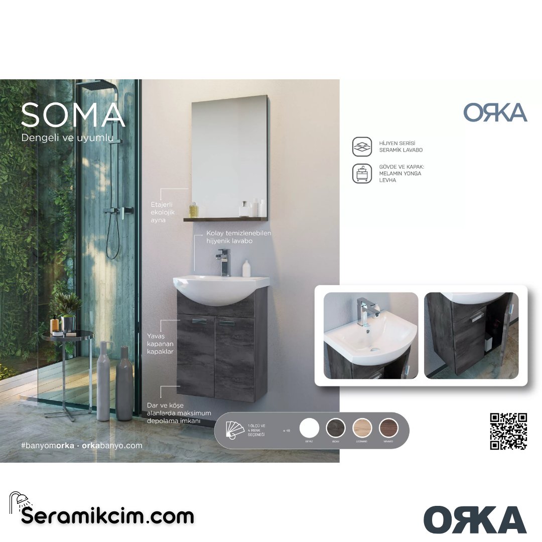 Orka Soma 45cm Banyo Dolabı Set Legnano - ORK226.45.03.TKM