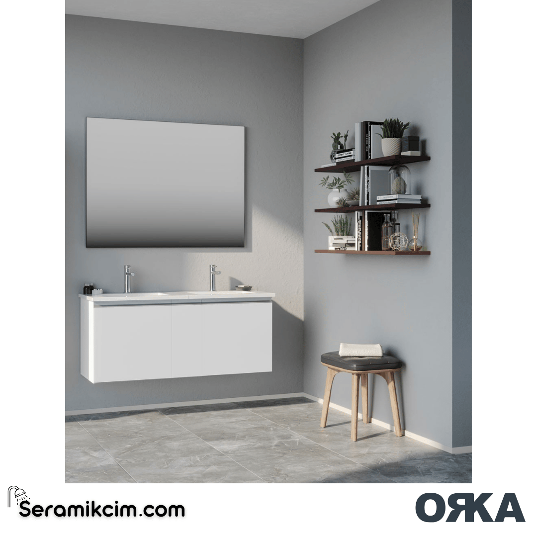 Orka Terme 120cm Banyo Dolabı Set Kapaklı Parlak Gri - ORK240.120.02.TKM