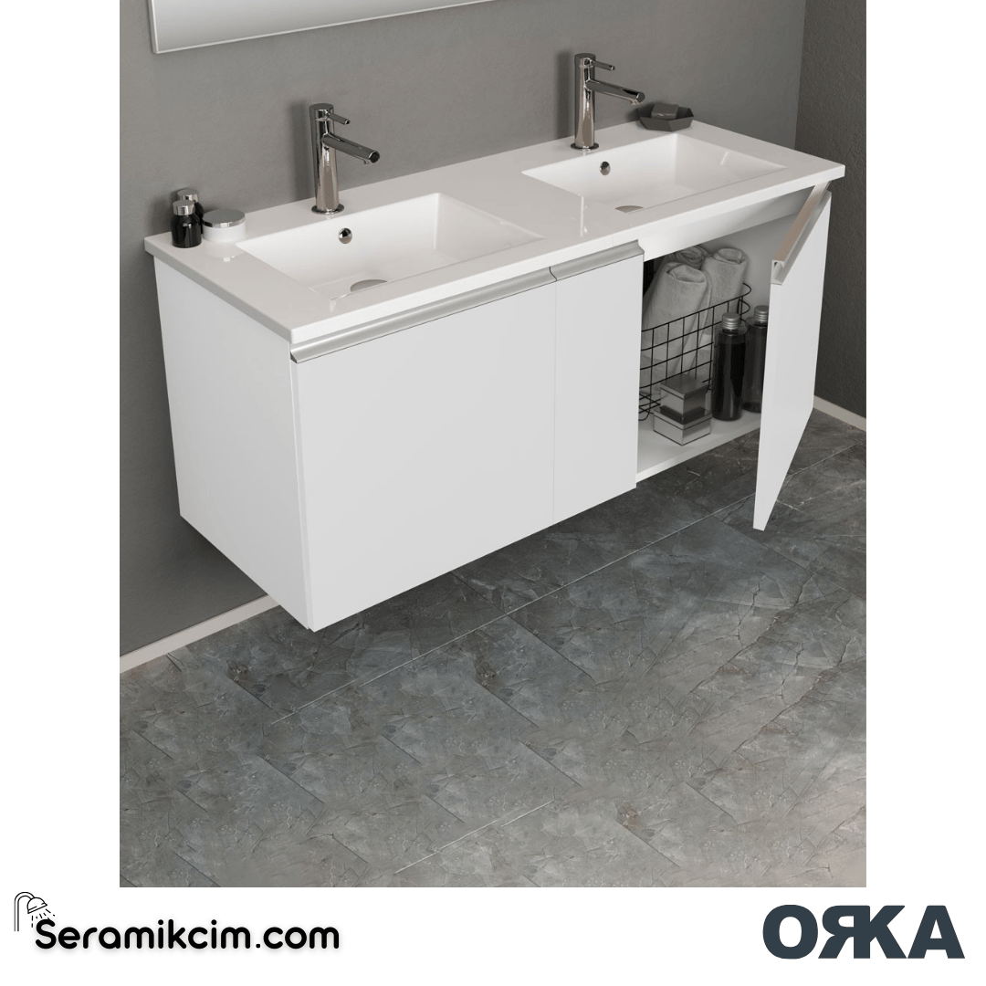 Orka Terme 120cm Banyo Dolabı Set Kapaklı Parlak Gri - ORK240.120.02.TKM