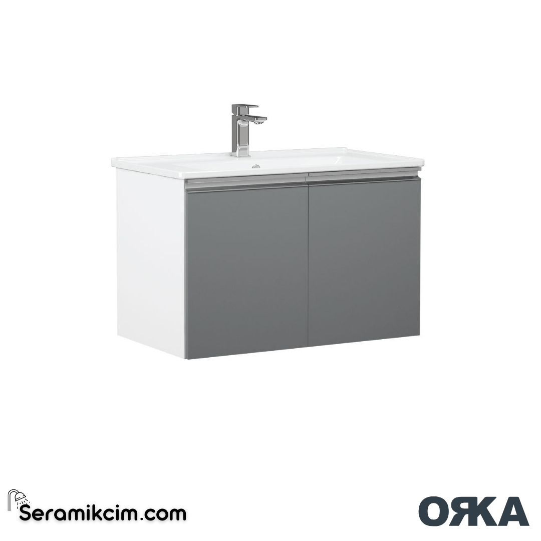 Orka Terme 120cm Banyo Dolabı Set Kapaklı Parlak Gri - ORK240.120.02.TKM