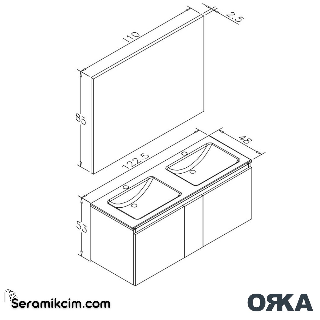 Orka Terme 120cm Banyo Dolabı Set Kapaklı Parlak Gri - ORK240.120.02.TKM