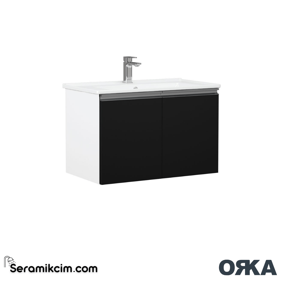 Orka Terme 80cm Banyo Dolabı Set Kapaklı Parlak Siyah - ORK240.80.04.TKM