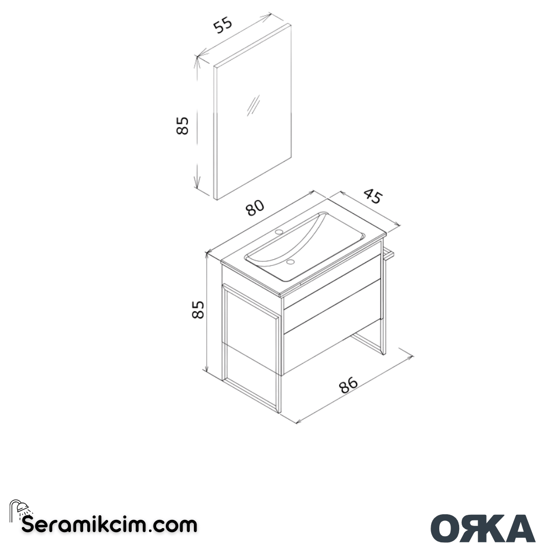 Orka Trio 80cm Ayaklı Banyo Dolabı Set Kapaklı Havluluklu Senza - ORK242.80.04.TKM