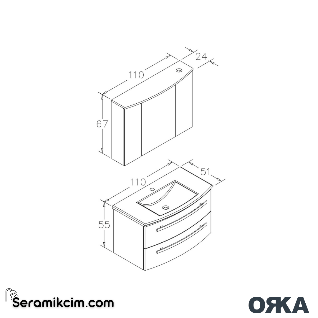 Orka Urla 110cm Banyo Dolabı Set Parlak Antrasit - ORK251.110.01.TKM