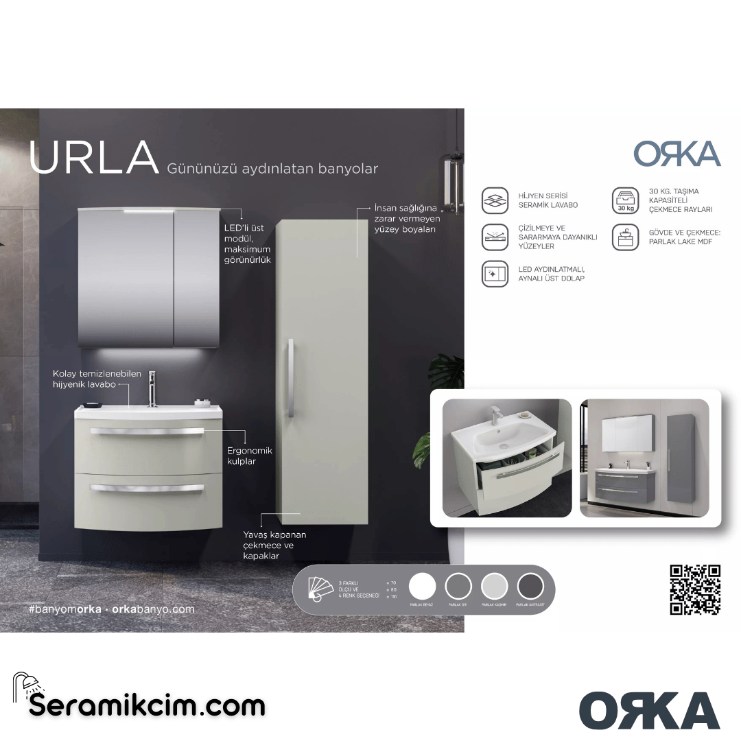 Orka Urla 90cm Banyo Dolabı Set Parlak Beyaz - ORK251.90.02.TKM