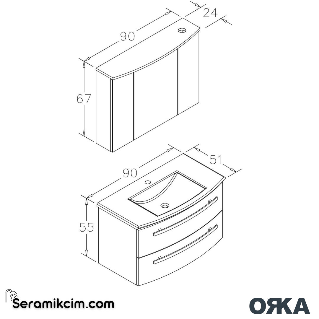 Orka Urla 90cm Banyo Dolabı Set Parlak Beyaz - ORK251.90.02.TKM