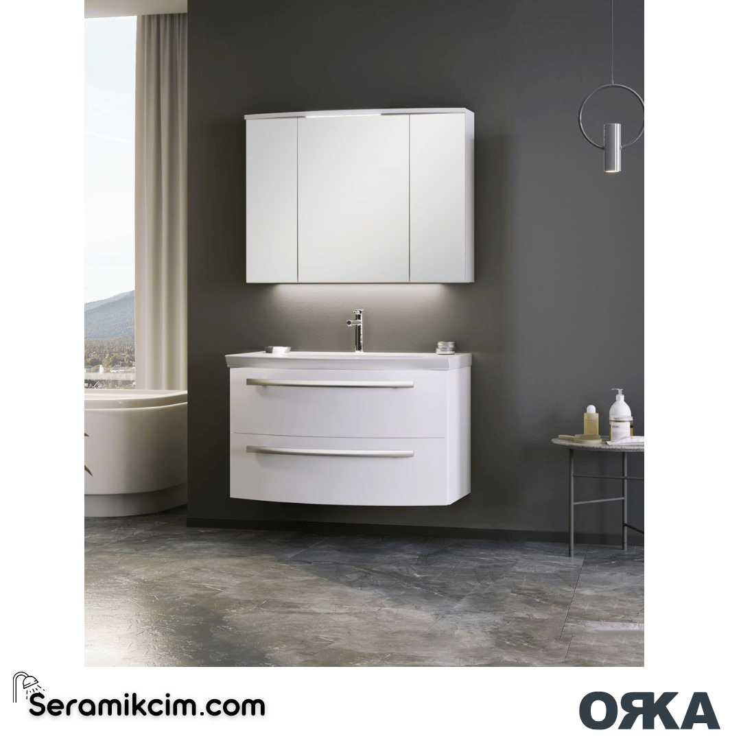 Orka Urla 90cm Banyo Dolabı Set Parlak Beyaz - ORK251.90.02.TKM
