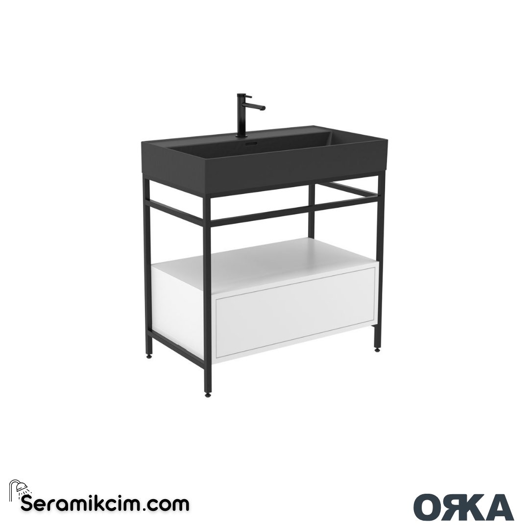 Orka Vegas 60cm Banyo Dolabı Set Beyaz / Siyah Lavabo - ORK271.60.04.TKM