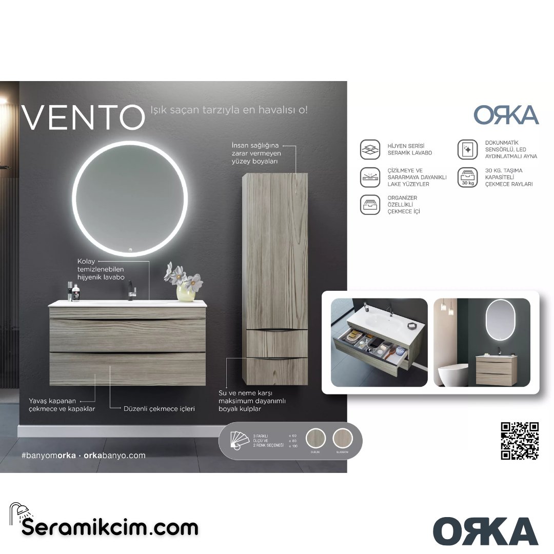 Orka Vento 100cm Banyo Dolabı Set Dublin - ORK272.100.01.TKM