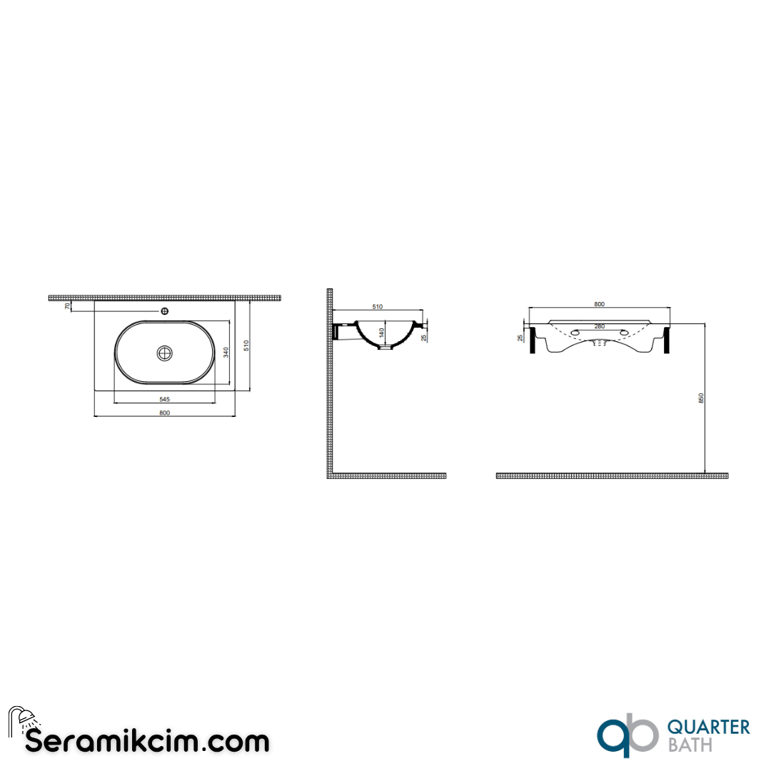 Quarter Bath 80cm North Hill Dolap Uyumlu Etajerli Lavabo Beyaz - 70NH21080