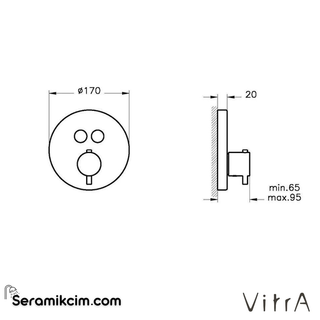 Vitra Aquacontrol Ankastre Termostatik Banyo Bataryası (Sıva Üstü Grubu), Krom - A42718
