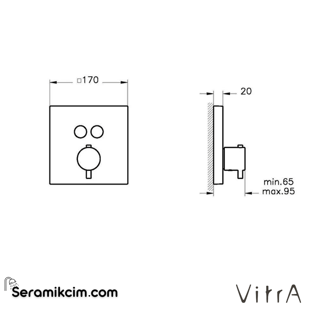 Vitra Aquacontrol Ankastre Termostatik Banyo Bataryası (Sıva Üstü Grubu), Mat Siyah - A4274636