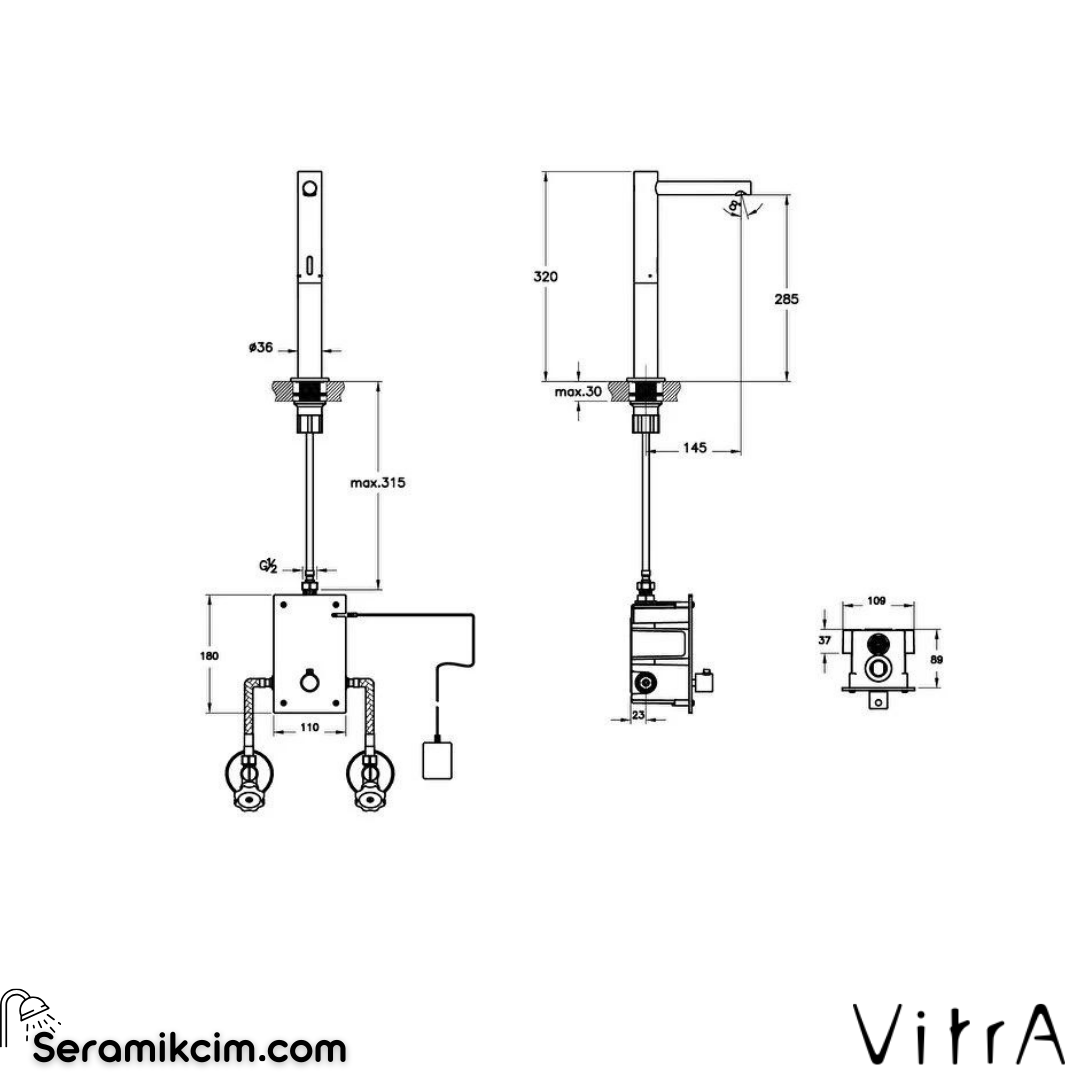Vitra Aquasee Origin Temassız Lav. Bat., Çanak (Elektrikli - Çift Su Girişli), F.Nikel