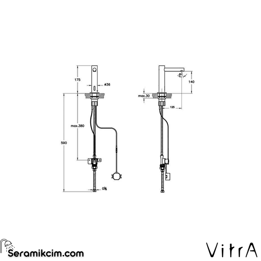 Vitra Aquasee Origin Temassız Lav. Bat., Tezgah Üzeri  (Pilli - Tek Su Girişli), Krom