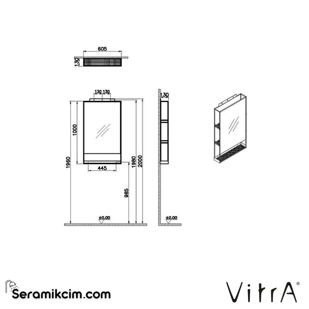 VitrA ArchiPlan Ayna 60 cm, raflı metal, siyah 66609 - 66609
