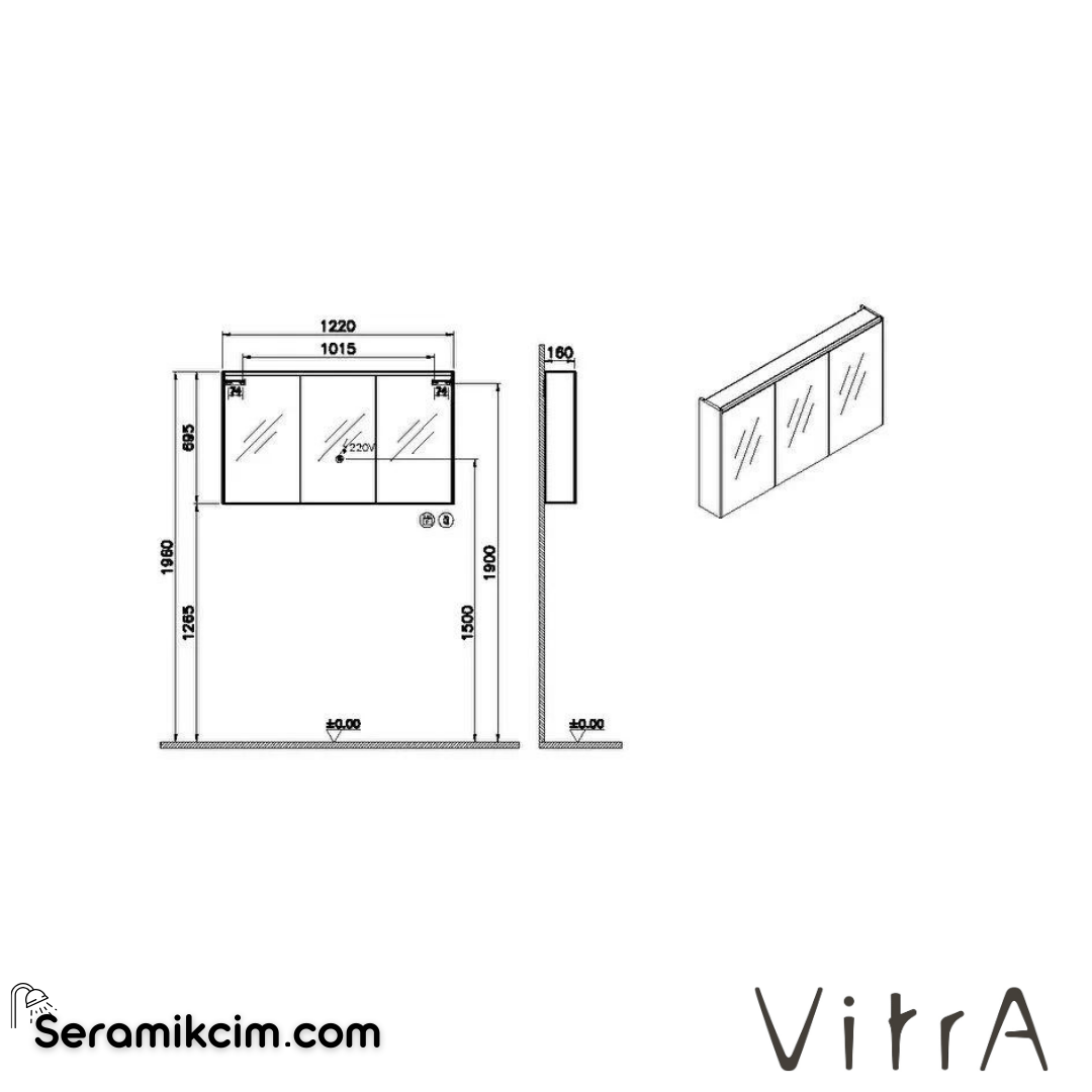 Vitra Core Dolaplı Ayna, 120cm, Aydınlatmalı - 66913