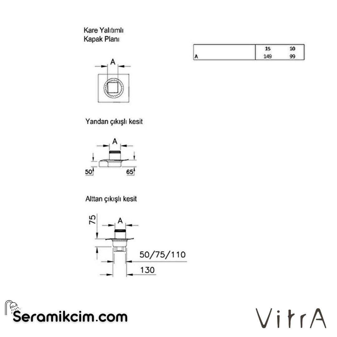 Vitra Dk800 15x15cm Kare Yalıtımlı Style Mat Alttan100 - 59980112000