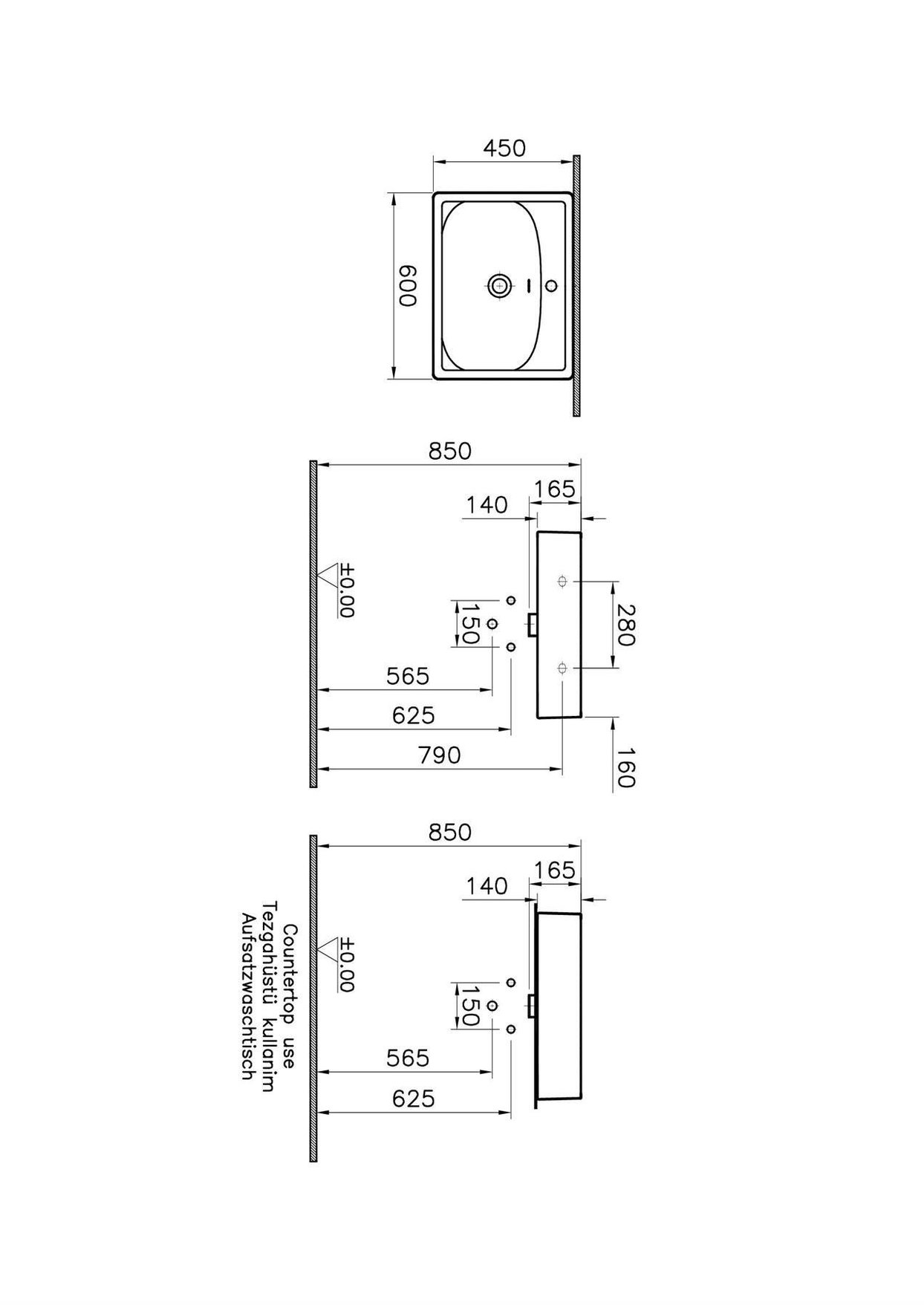 Vitra Equal Lavabo Dikdörtgen, 60X45 Cm Tek Armatür Delikli, Su Taşma Delikli, Clean, Beyaz - 7241B403-0001