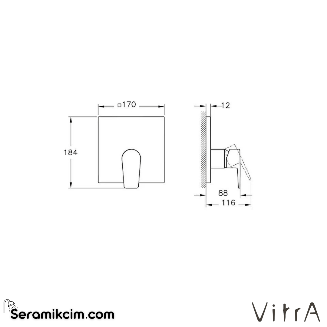 VitrA Flow Square Ankastre Mekanik Duş Bataryası (V-Box, sıva üstü grubu) Mat Siyah A4332836 - A4332836