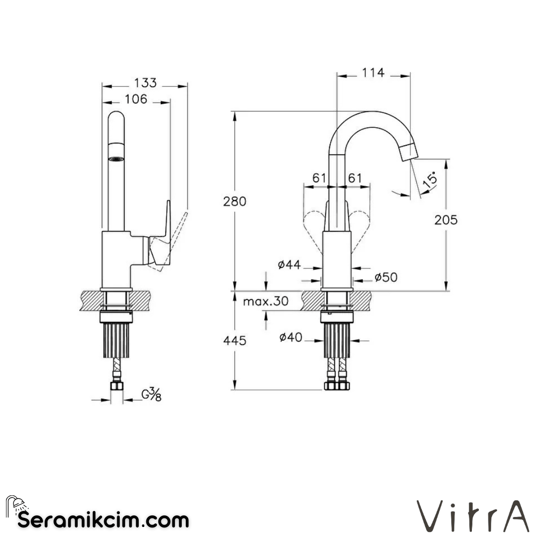VitrA Flow Square Lavabo Bataryası (döner borulu) Krom A43165 - A43165