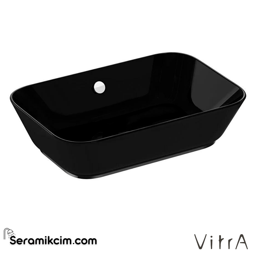 Vitra Geo Çanak Lavabo Dikdörtgen, 60X39 Cm Armatür Deliksiz, Su Taşma Delikli, Siyah - 7425B070-0012