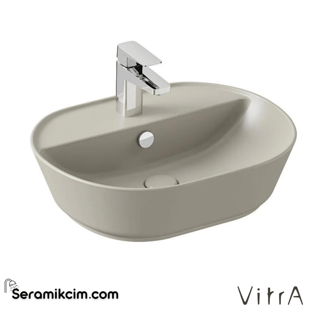 Vitra Geo Çanak Lavabo Oval, 55X43 Cm Tek Armatür Delikli, Su Taşma Delikli, Mat Bej - 7428B020-0001