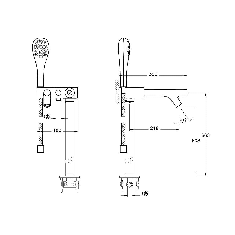 VitrA İstanbul Joystick küvet bataryası (yerden, el duşlu) A41819 - A41819