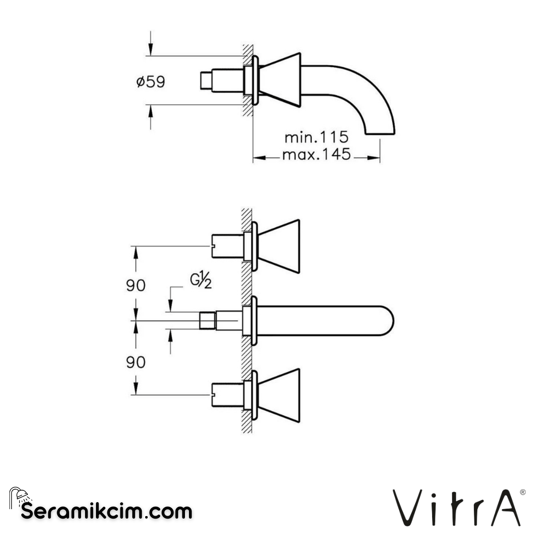 Vitra Liquid Ankastre Lavabo Bataryası (Kısa) Krom A42690 - A42690