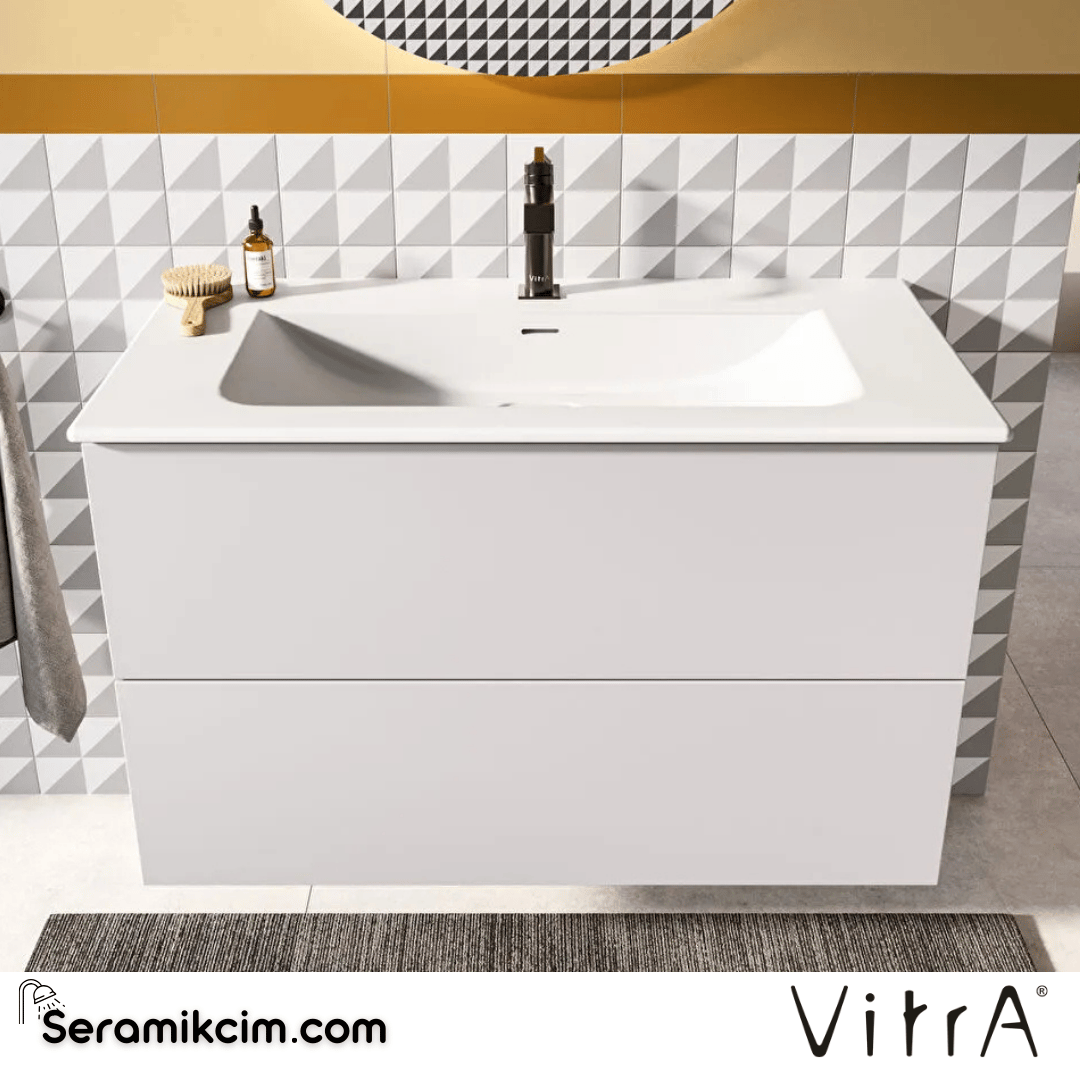 VitrA Metropole Pure Lavabo Dolabı 100 cm, iki çekmeceli standart lavabolu, mat açık gri 67210 - 67210