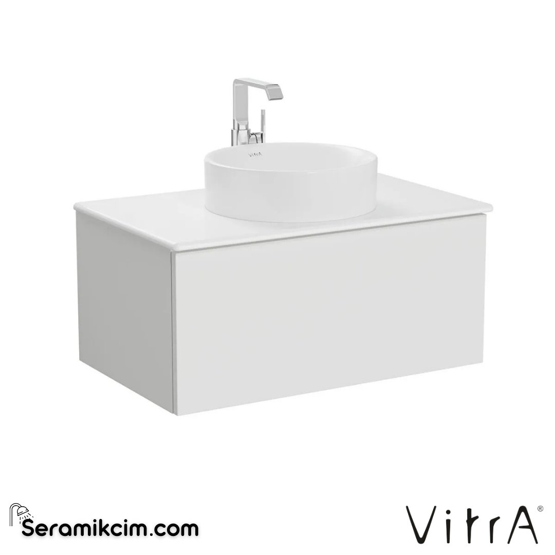 VitrA Metropole Pure Lavabo Dolabı 80 cm, bir çekmeceli çanak lavabolu ve seramik tezgahlı, mat açık gri 67216 - 67216