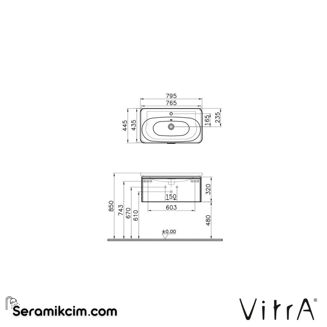 VitrA Nest Trendy Lavabo Dolabı 80 cm, bir çekmeceli parlak antrasit 56137 - 56137