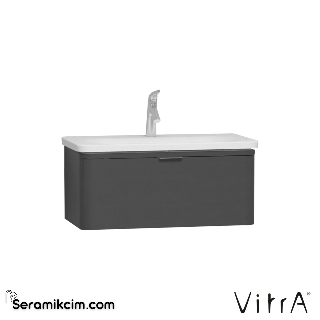VitrA Nest Trendy Lavabo Dolabı 80 cm, bir çekmeceli parlak antrasit 56137 - 56137