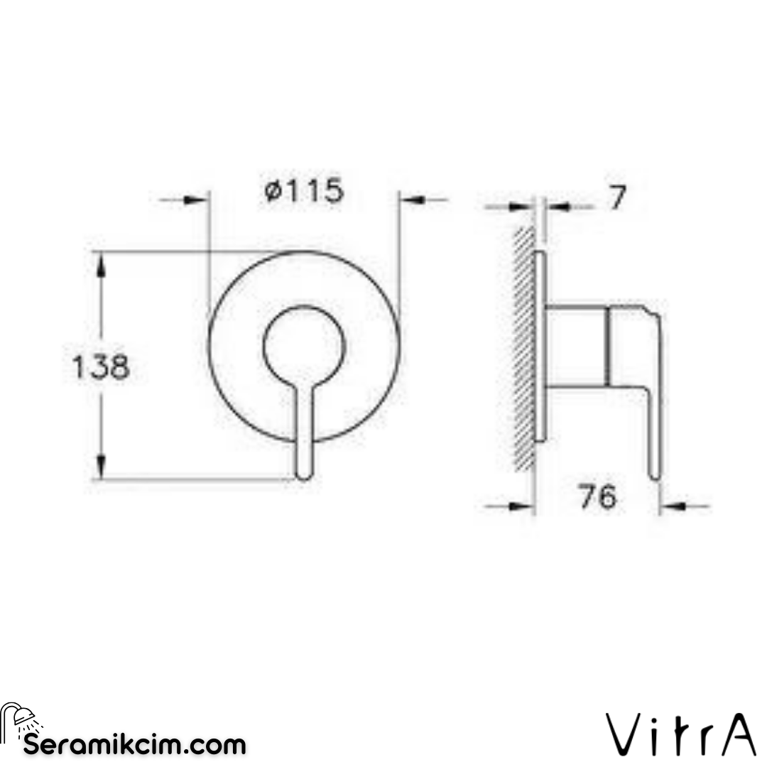 Vitra Origin Classic Ankastre Duş Bataryası (Minibox) (Sıva Üstü Grubu), Mat Siyah
