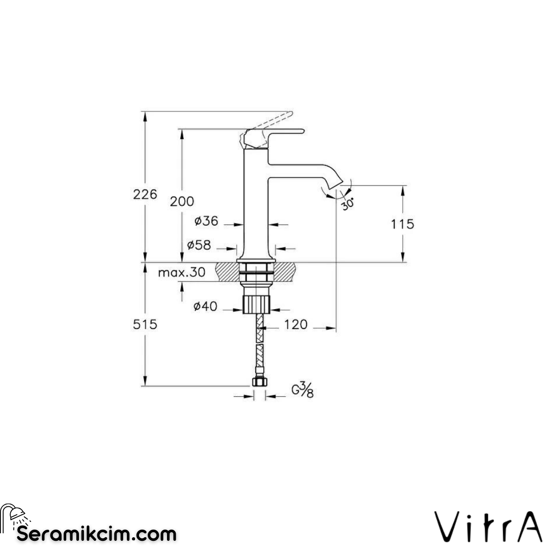 Vitra Origin Classic Lavabo Bataryası (Üstten Kumandalı), Fırçalı Altın