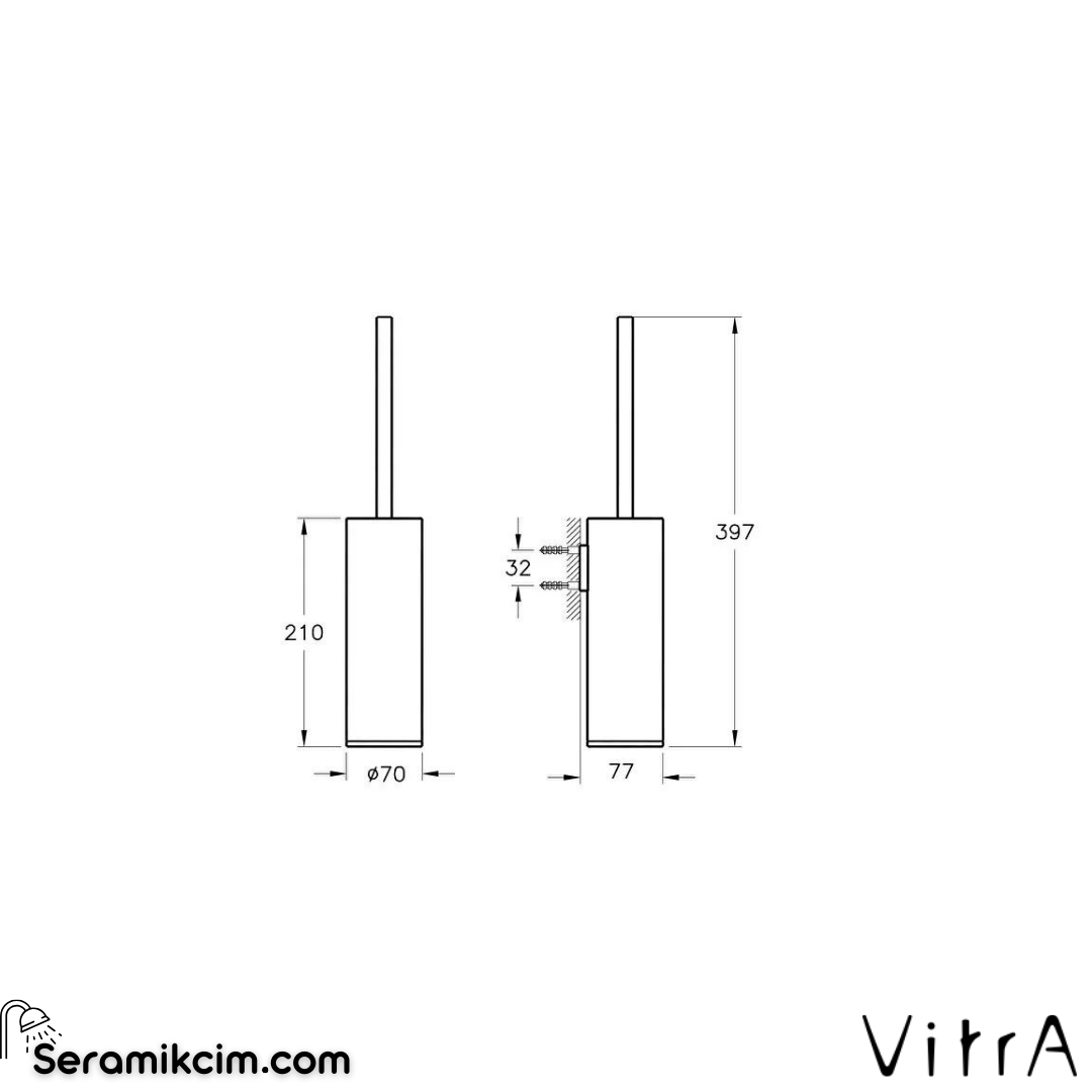 Vitra Origin Tuvalet Fırçalığı ,Duvardan,-Fırçalı Nikel