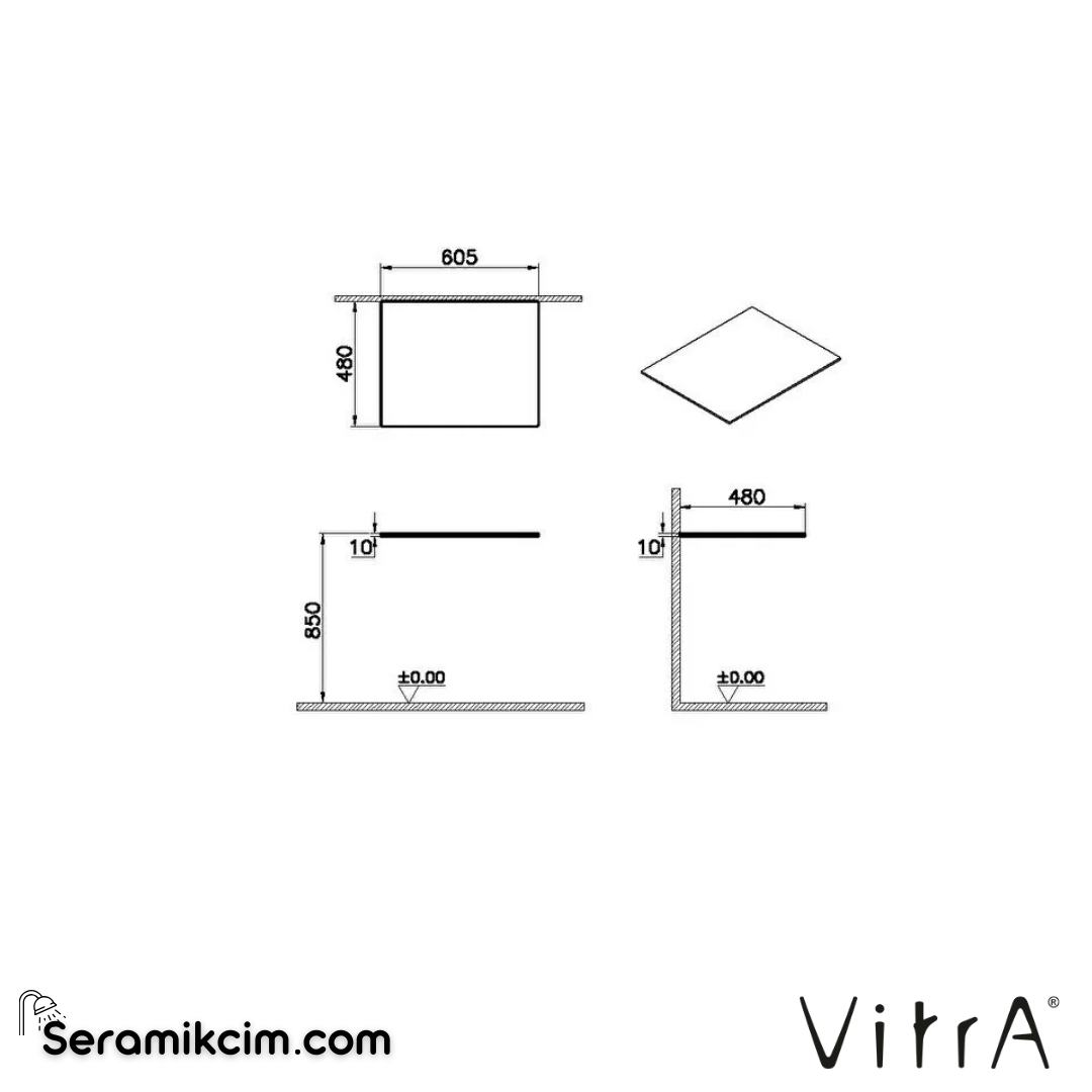 VitrA Origin Üst Tezgah 60 cm, cam armatür deliksiz, sifon deliksiz, beyaz 65757 - 65757