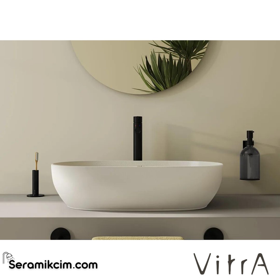 VitrA Outline Recycled Çanak Lavabo Oval, 60x41 cm Armatür Deliksiz, Su Taşma Deliksiz, Mat Bej - 7995B066-0016