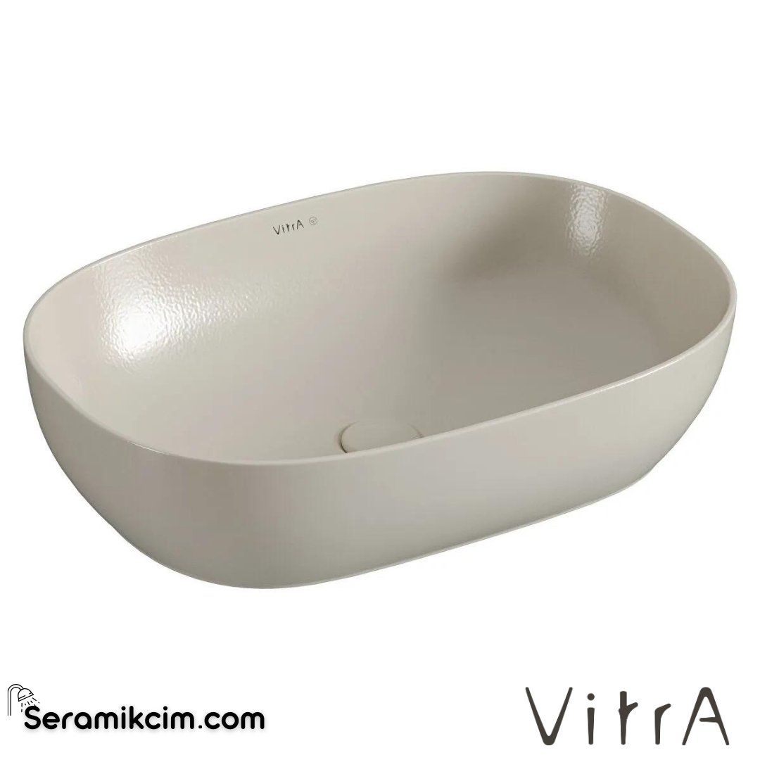 VitrA Outline Recycled Çanak Lavabo Oval, 60x41 cm Armatür Deliksiz, Su Taşma Deliksiz, Mat Bej - 7995B066-0016