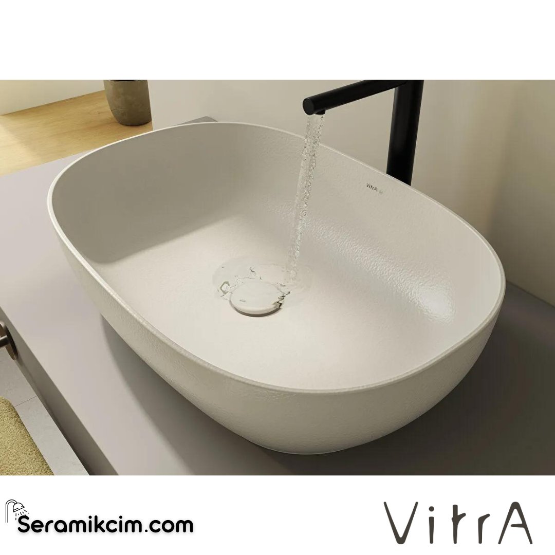 VitrA Outline Recycled Çanak Lavabo Oval, 60x41 cm Armatür Deliksiz, Su Taşma Deliksiz, Mat Bej - 7995B066-0016