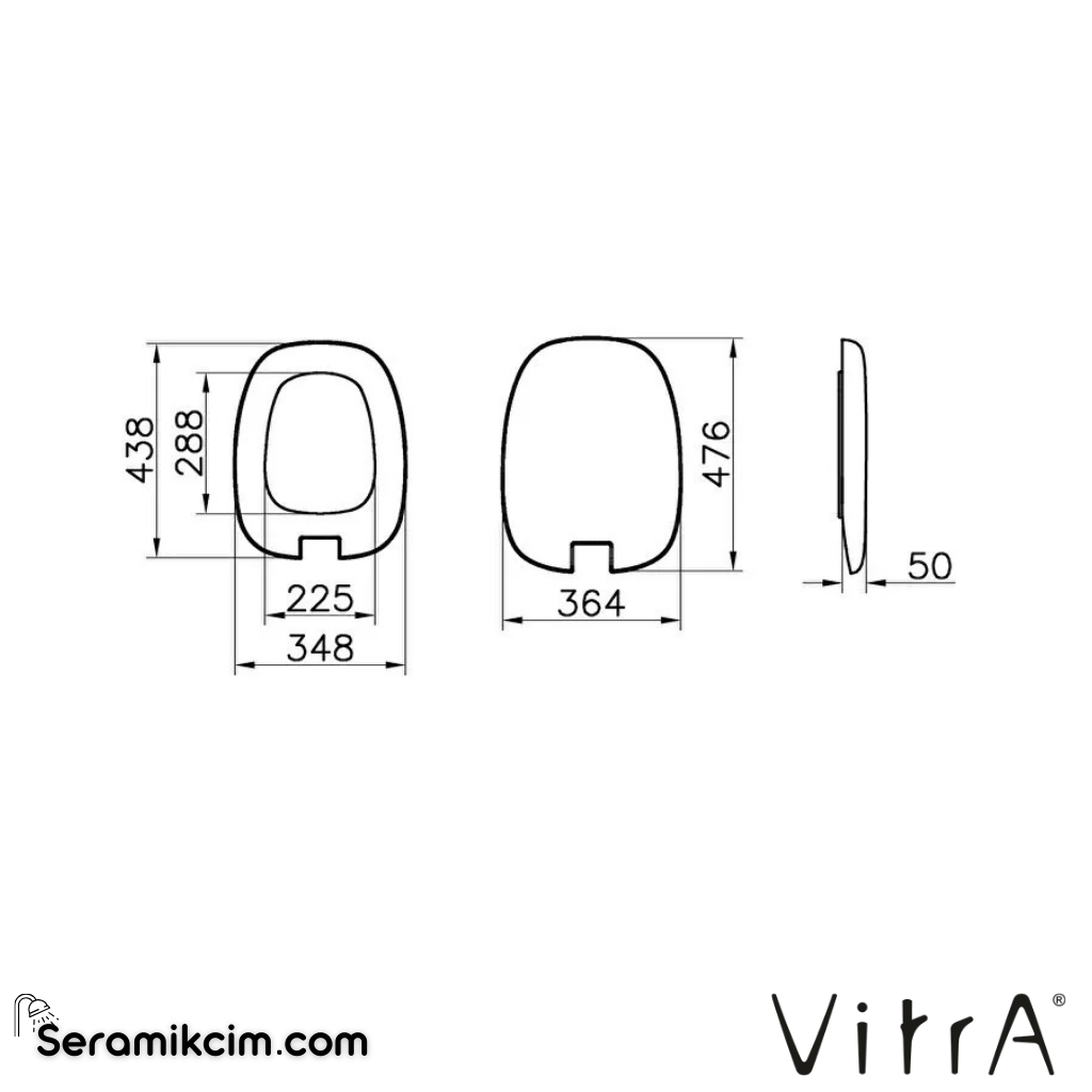 VitrA Plural Klozet Kapağı Duroplast, Üstten Sıkmalı Yavaş Kapanır, Kolay Sök-Tak, Metal Menteşeli, Mat Beyaz 126-401-009 - 126-401-009